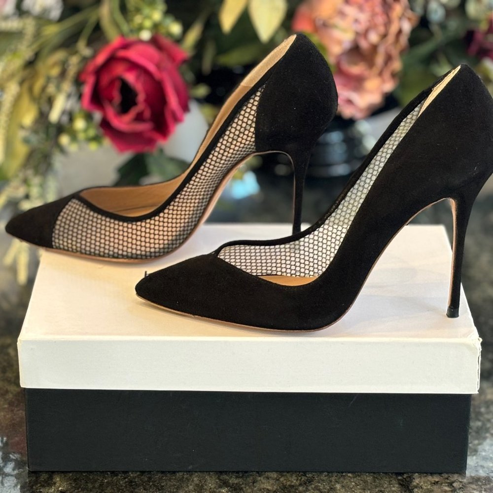 BNIB Kurt Geiger London Vida Mesh Black Suede Pumps, Euro 39